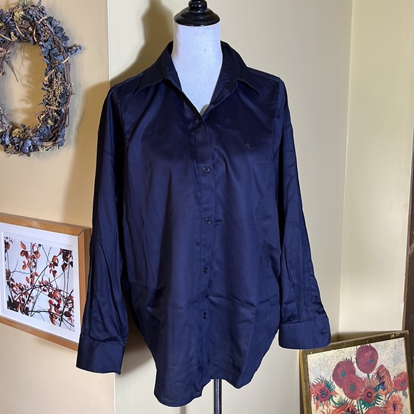RALPH LAUREN Size 1X Button Front 100% Cotton Blouse RLL Logo Embroidered $148 - Picture 2 of 15